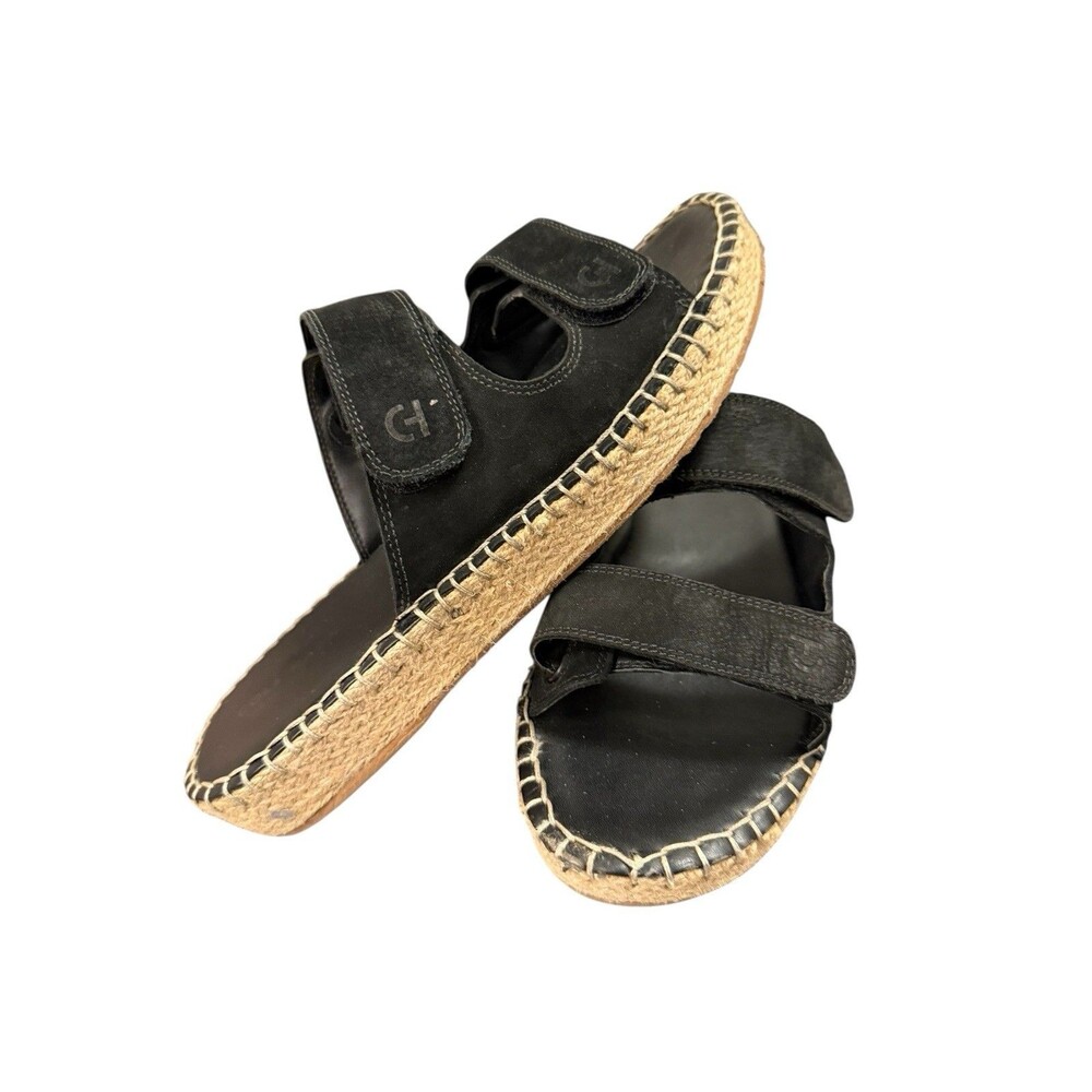 Cole Haan Women's Black Leather Cloudfeel Espadrille Slide‎ Sandals Size 9.5